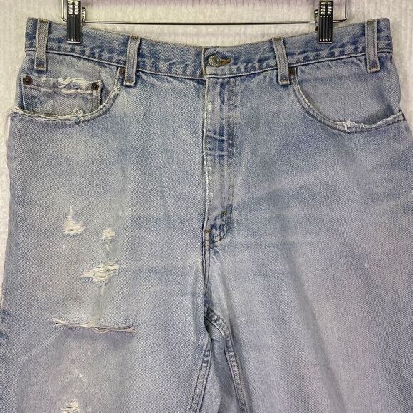 Levi’s Blue Faded Wash Denim Distressed Relaxed Straight Leg Jeans Size 36x30 ma - Picture 2 of 12